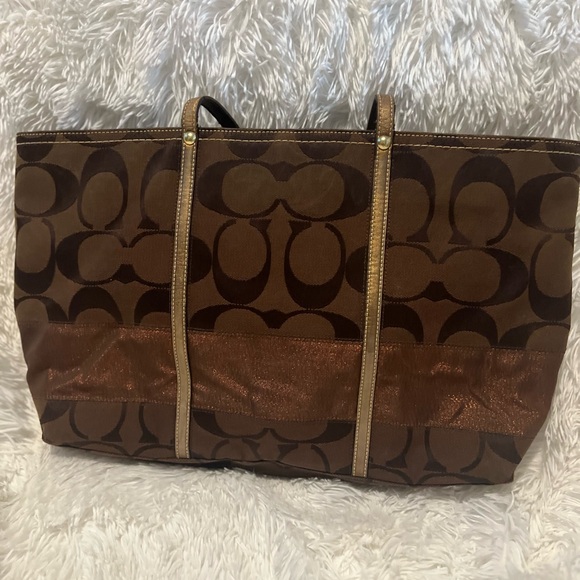 Coach Brown and Tan Signature Tote - Picture 2 of 10